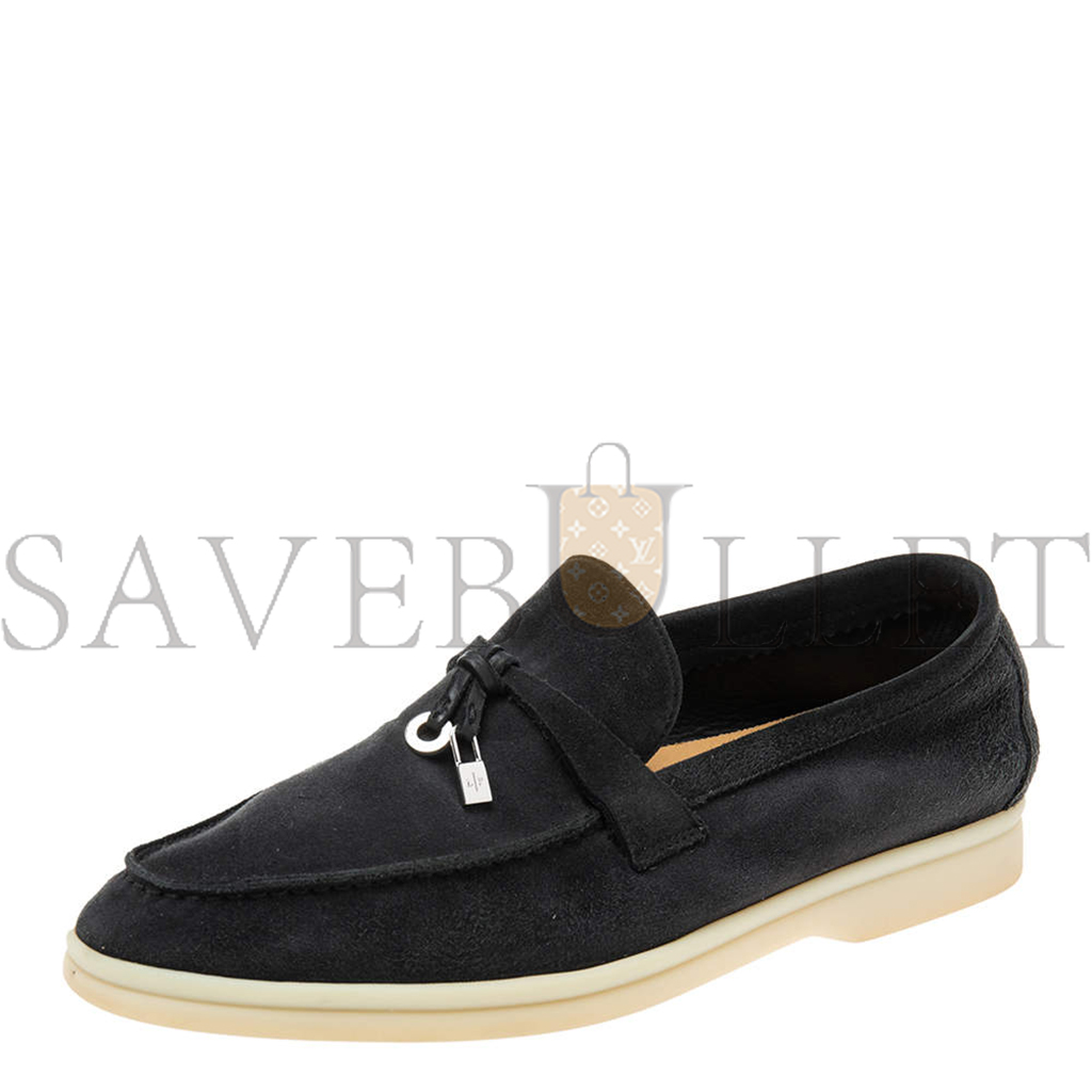 LORO PIANA  BLACK SUEDE SUMMER CHARMS WALK SLIP ON LOAFERS FAE5444MB97